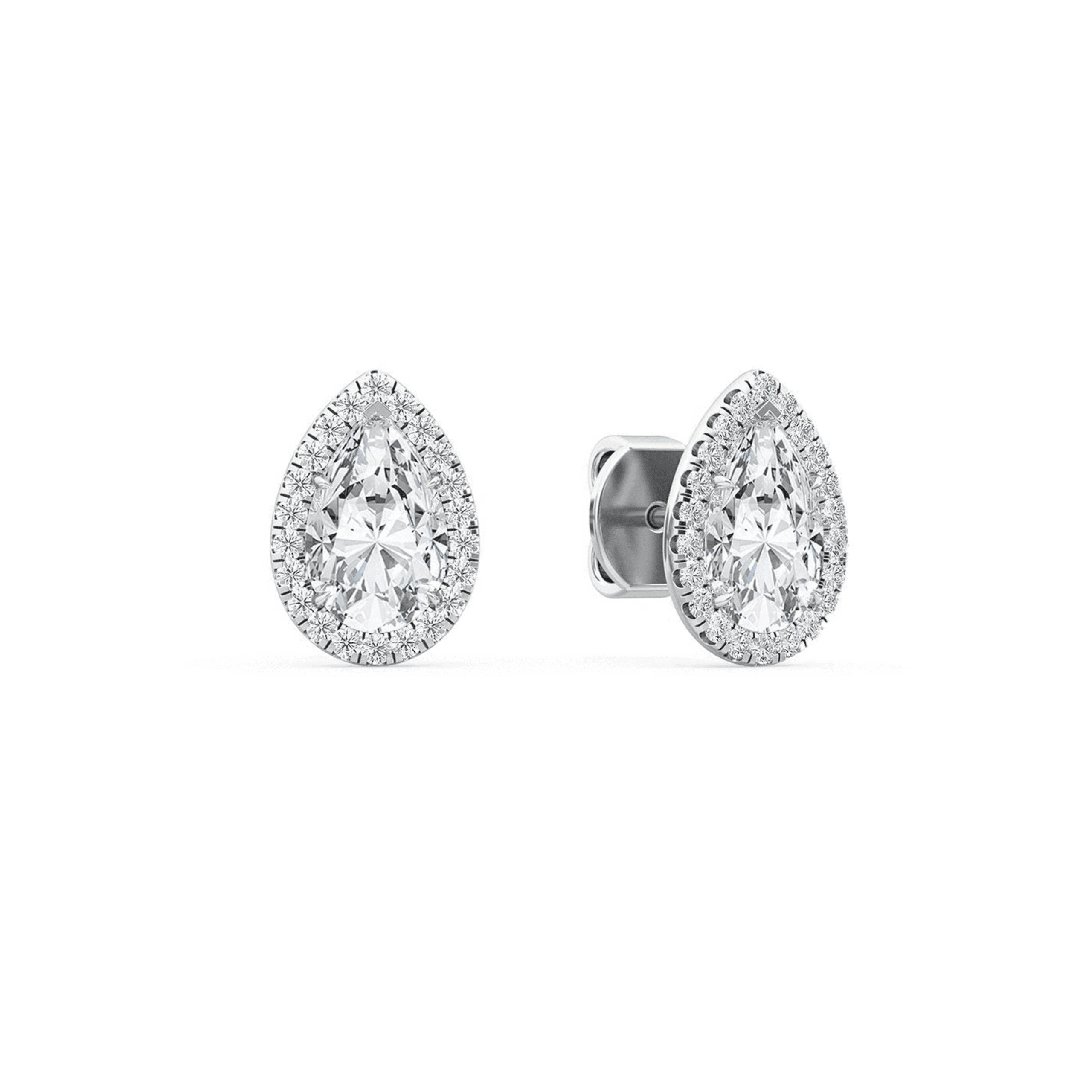Pear shaped lab diamond stud earrings with Halo