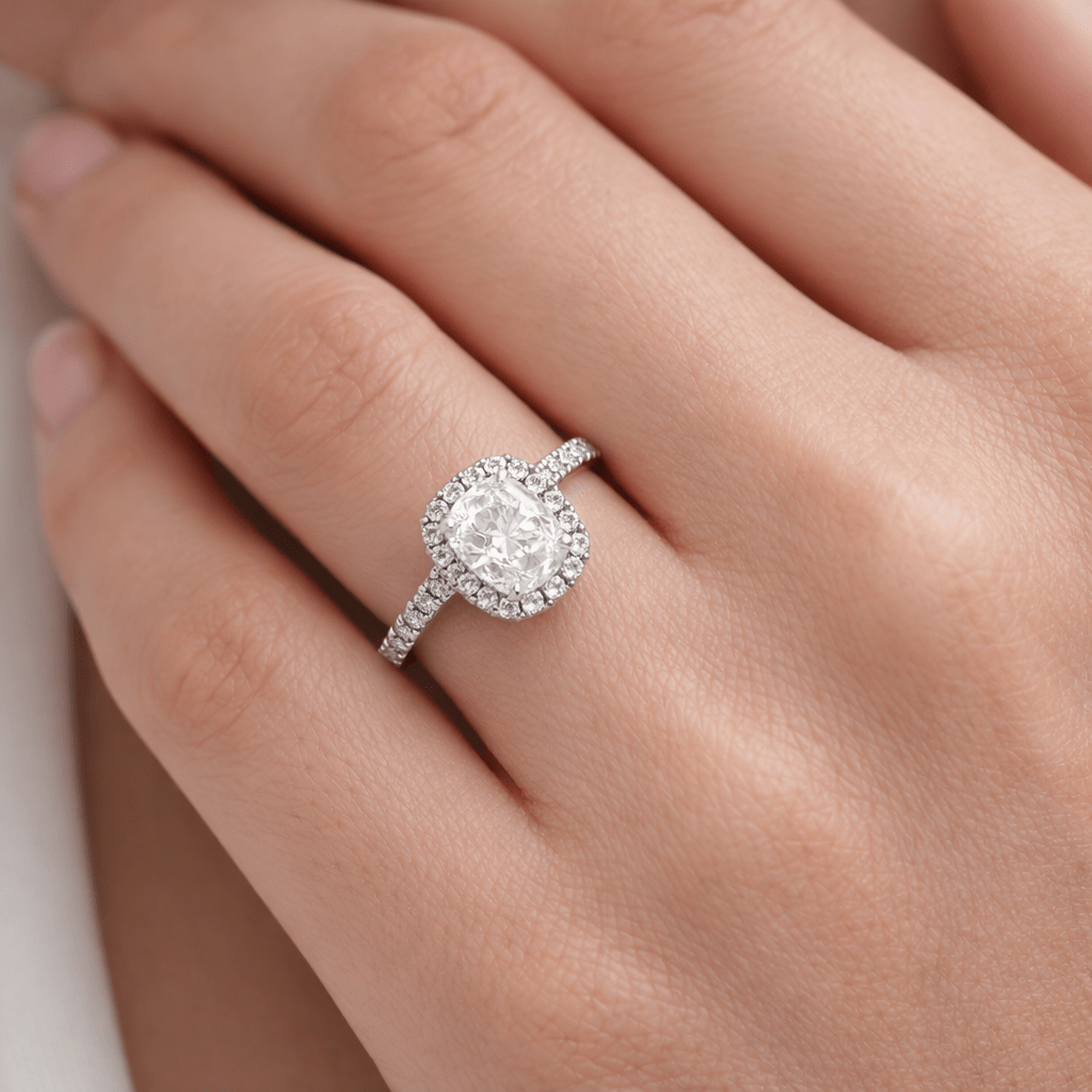 Cushion cut Lab diamond ring with halo Dubai