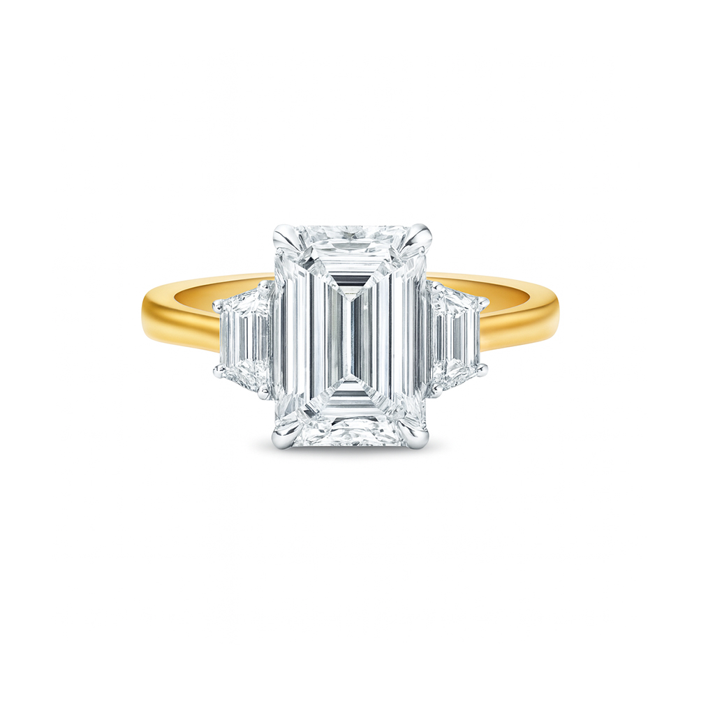 Lab grown Emerald cut Trilogy ring