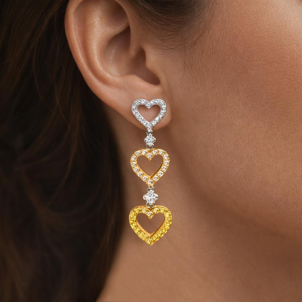 Heart shape Tricolor Earrings with Lab Diamonds Dubai
