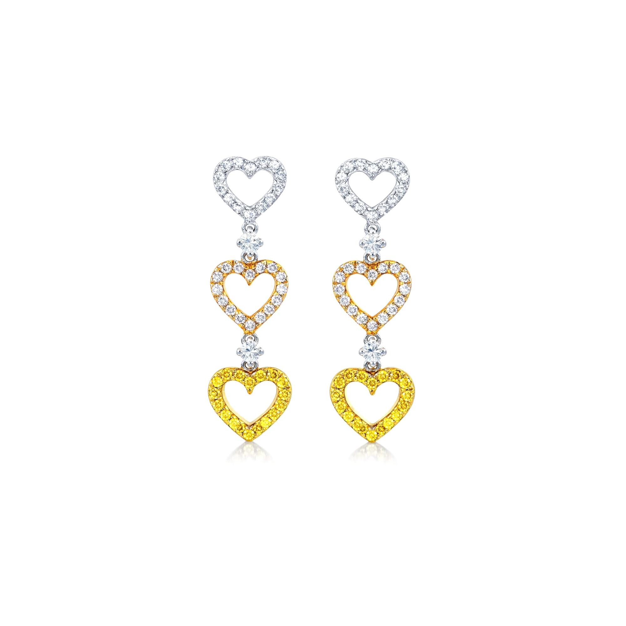 Heart shape Tricolor Earrings with Lab Diamonds