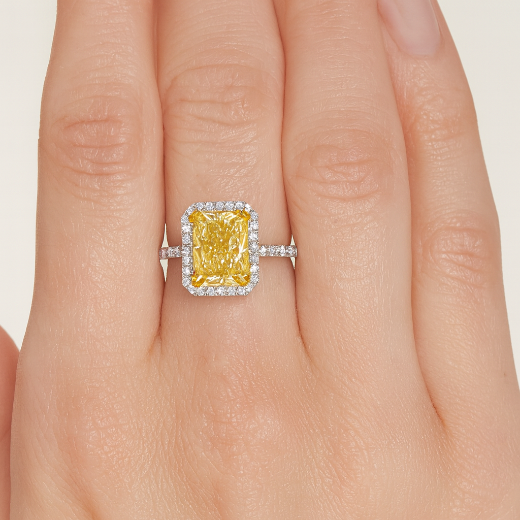 Radiant cut Yellow Lab Diamond ring Dubai