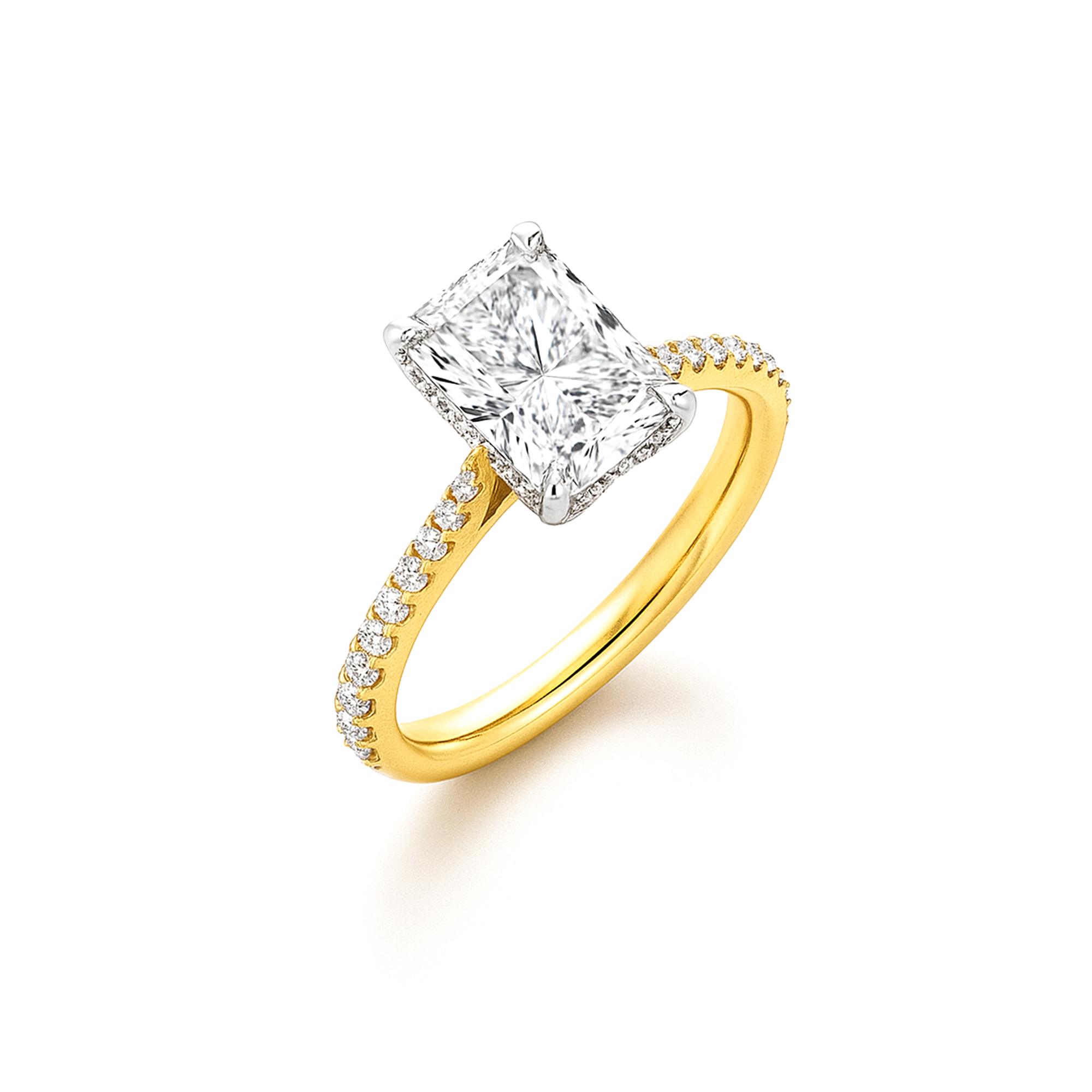 Radiant lab diamond ring with side diamonds