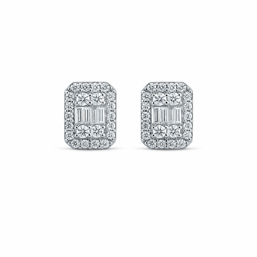 Round & Baguette lab Diamond Stud Earrings