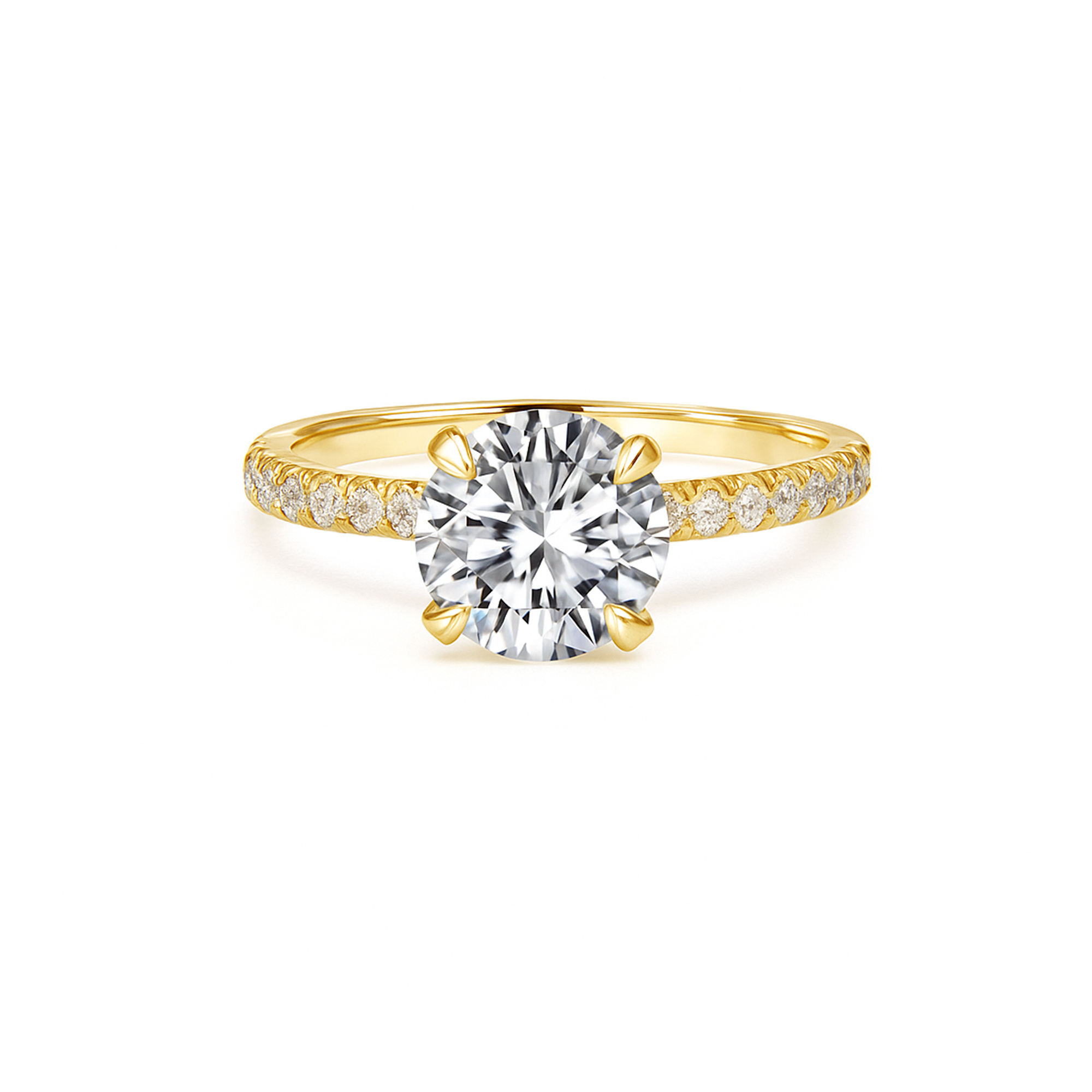 Round lab diamond ring with side diamonds