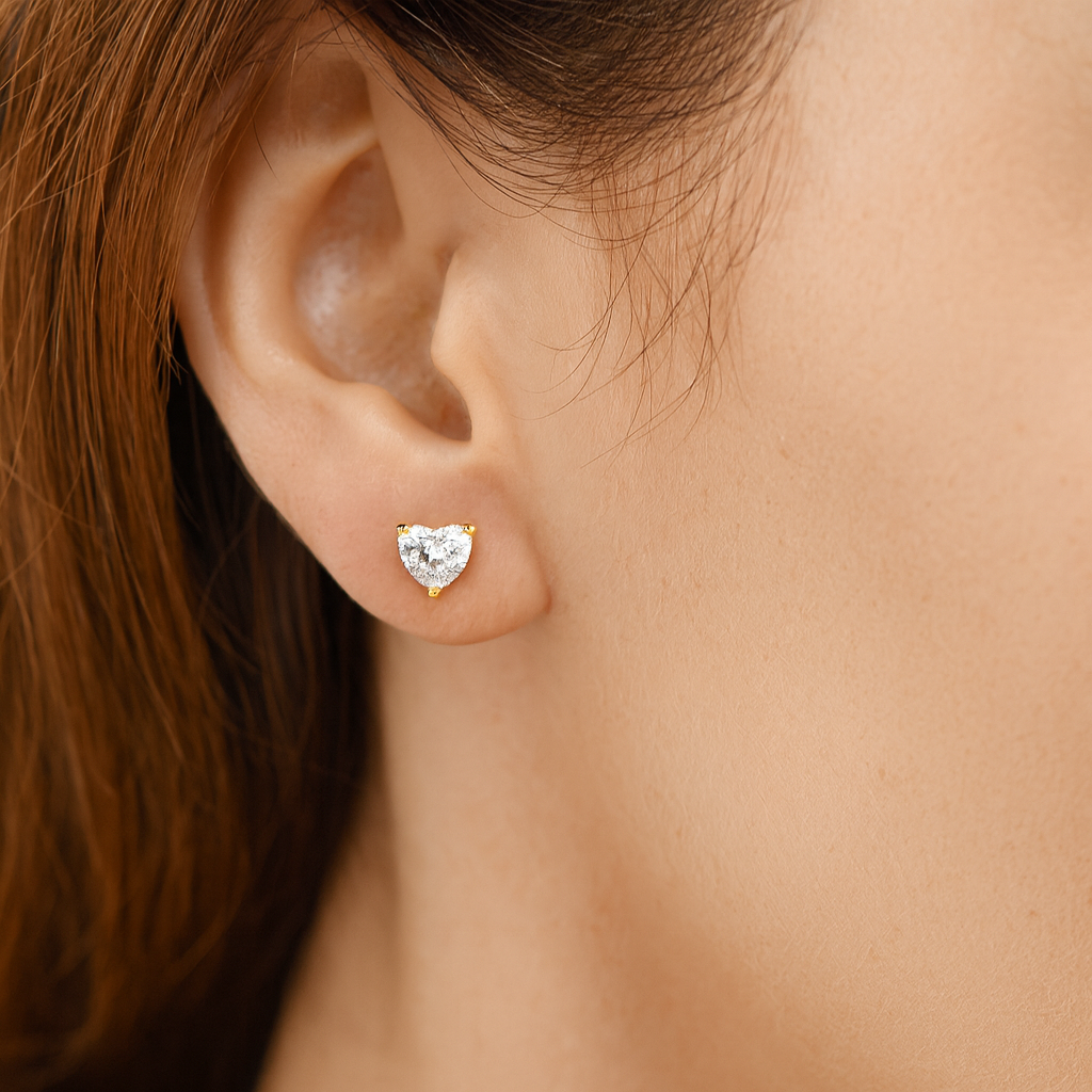 Lab grown Heart stud Earrings