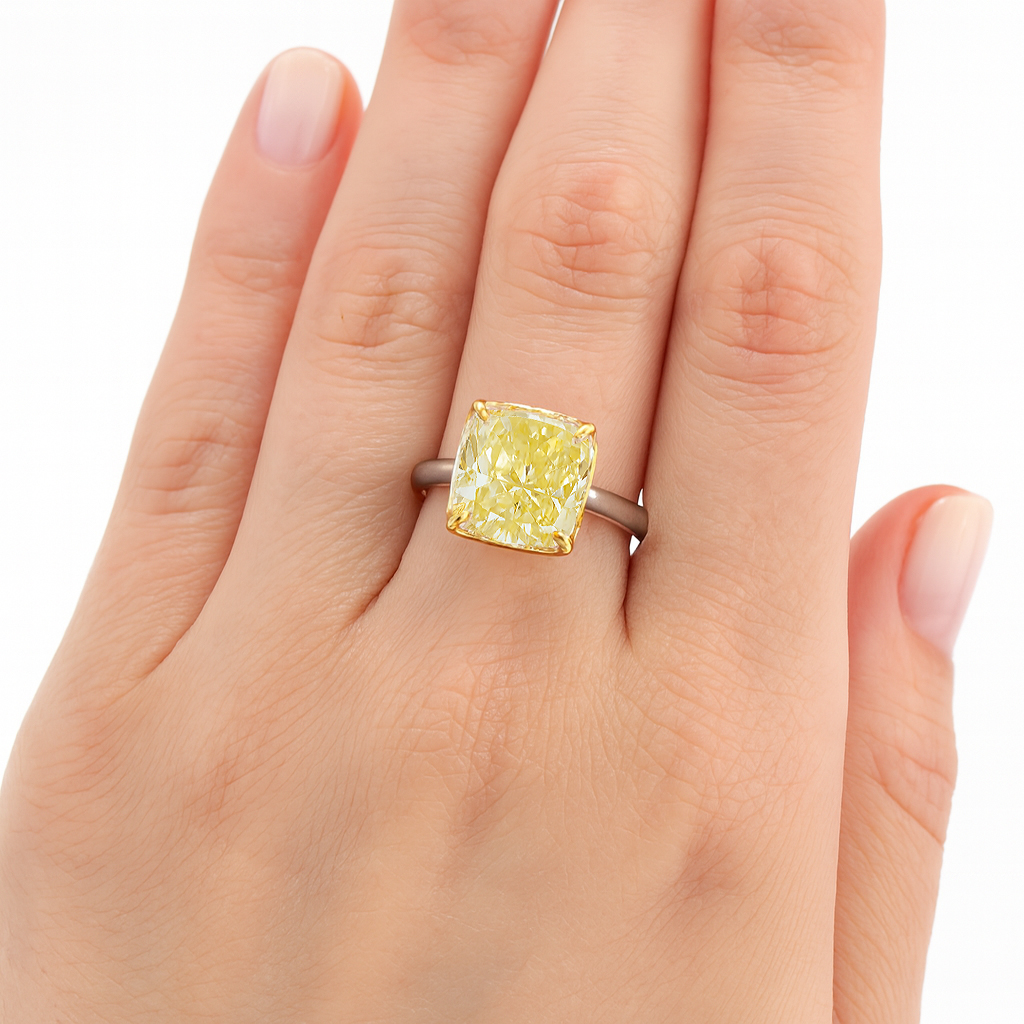 Yellow Cushion Shape lab Diamond Ring Dubai