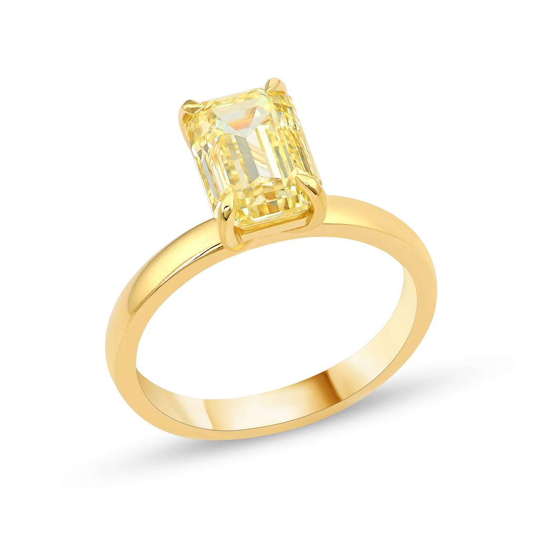 Yellow Emerald cut lab diamond ring
